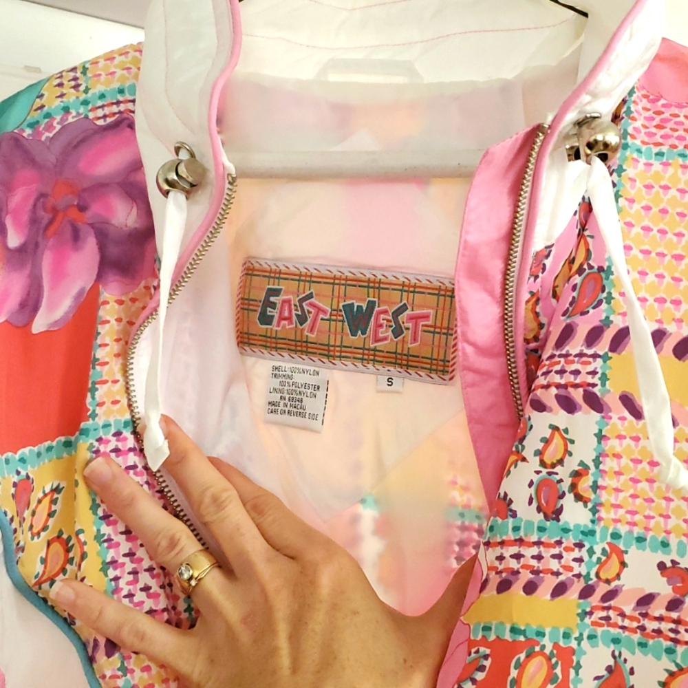 Colorful 80's-90's Patchwork Design Windbreaker Jacket - Picture 3 of 9